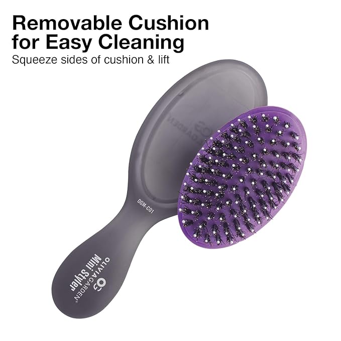 Olivia Garden OG Brush Styler, To Smooth and add Shine, All hair Types, pocket-size, perfect for travel, removable cushion, scalp hugging shape massages the scalp, for women, men and children, Black
