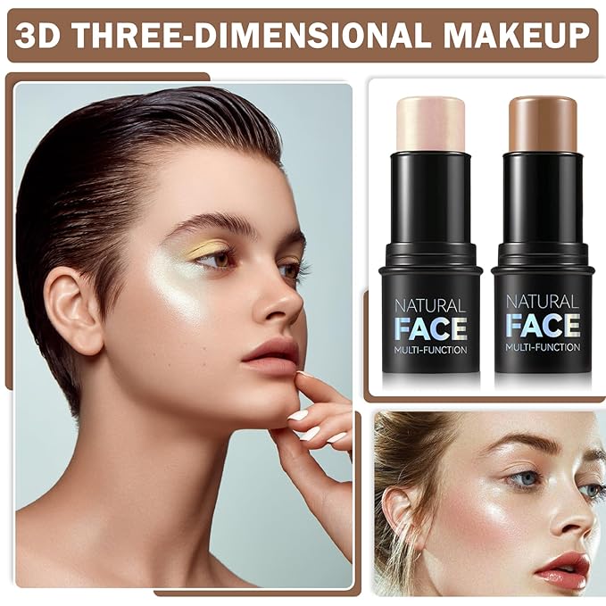 Bronzer Stick Highlighter Stick Cream Contour Stick Makeup,2PCS Beginner-Light Medium