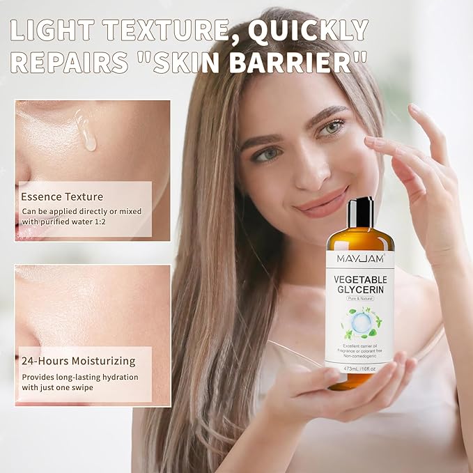 Pure Vegetable Glycerin for Skin,Crafts,Face,Hair Large 16 oz No Palm Oil Natural liquid Glycerine Makeup Remover Body Oils Massage Oil Deeply Moisturizing and Hair Benefits,DIY Beauty Products