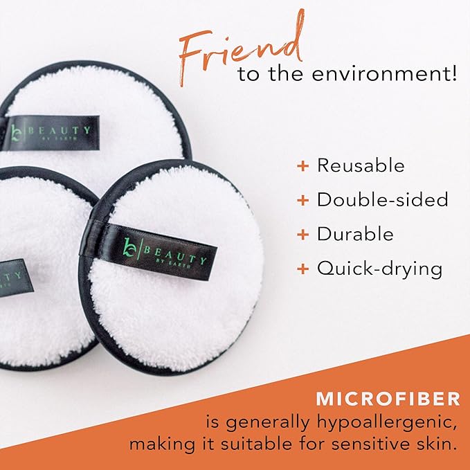 Reusable Makeup Remover Pads - 5 Large Premium Quality Microfiber Cloths for Makeup Removal, Ultra Soft & Durable, Gentle Cleansing Rounds for Face for All Skin Types, Includes Washable Bag