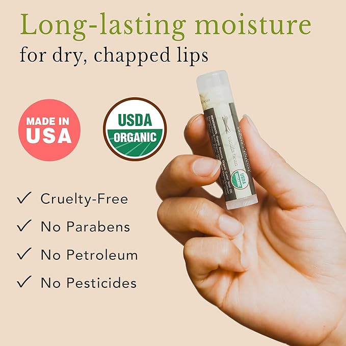 Organic Lip Balm - 4 Pack Beeswax Vanilla Natural Chapstick