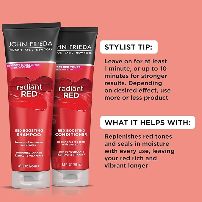 John Frieda Radiant Red, Color Boosting Conditioner, Hydrates and Enhances Red Tones with Pomegranate Extract and Vitamin E for Natural or Color-Treated Hair, 8.3 Oz