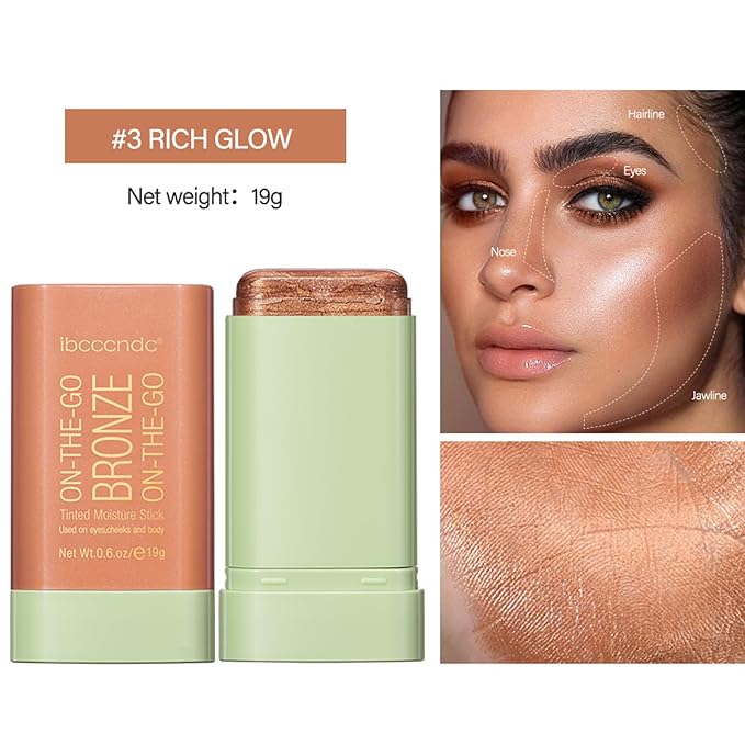 On-The-Go Bronzer Stick,Multi-Use Cream Contour Stick,Natural Long Lasting Stick,Multi-Use