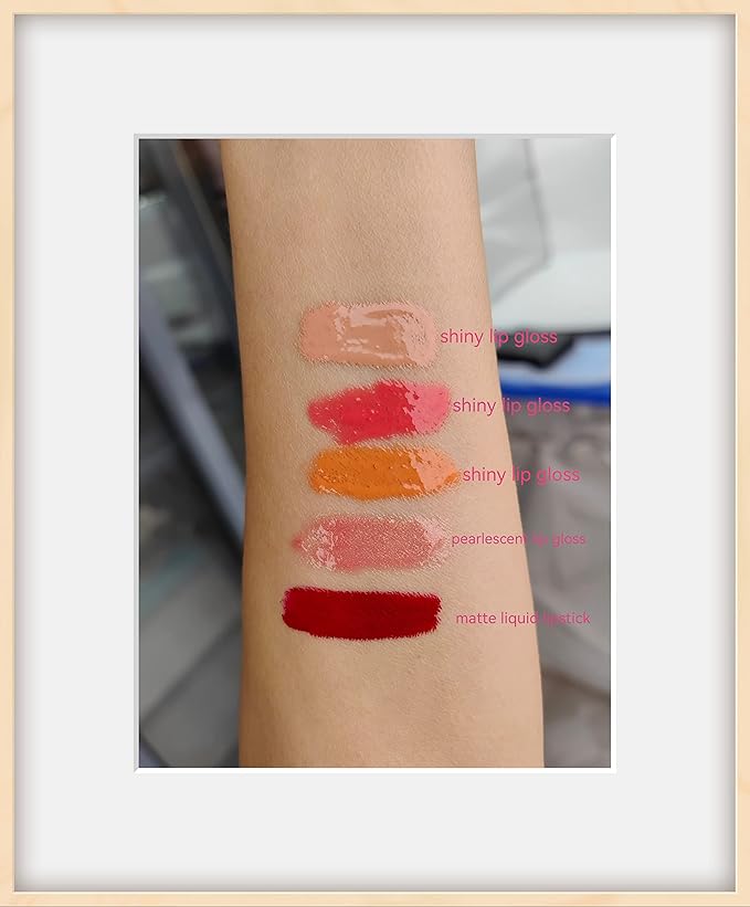 5pcs lip gloss combination set, 4pcs Shiny Lip gloss +1pcs lipstick matte long lasting 24 hours, Lip makeup Gift set