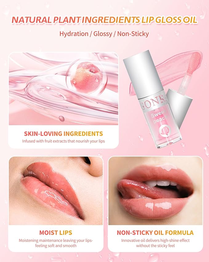 3Pcs Hydrating Lip Oil Set,High Moisturizing Lip Glow Hydrating