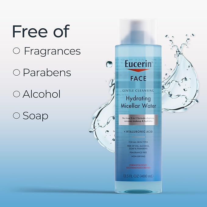 Eucerin Face Gentle Cleansing Hydrating Micellar Water, Face Cleanser and Makeup Remover with Hyaluronic Acid, 13.5 Fl Oz Bottle