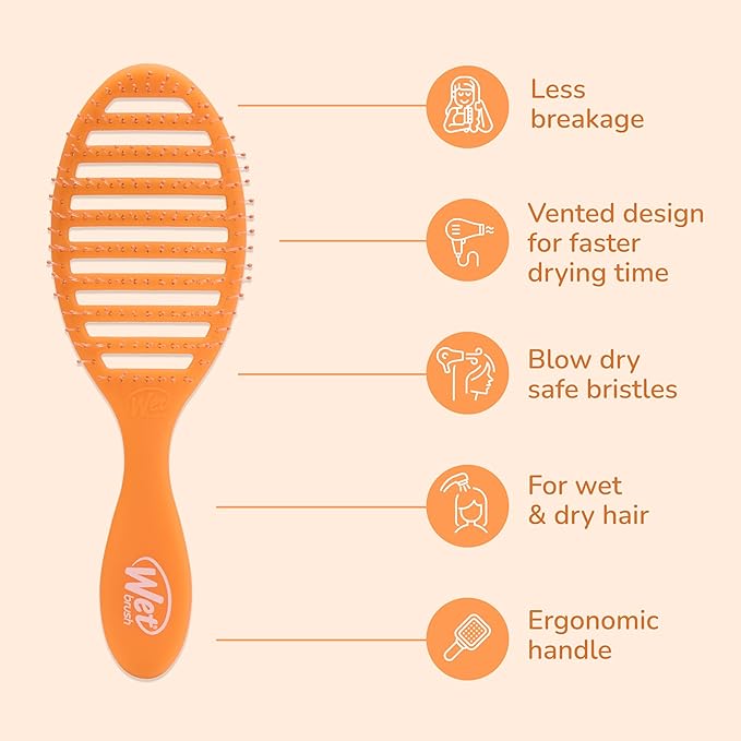 Wet Brush Speed Dry Hair Brush, Orange Crush (Summer Quencher) - Vented Design & Soft HeatFlex Bristles Are Blow Dry Safe - Ergonomic Handle Manages Tangles - Pain-Free Hair Accessories
