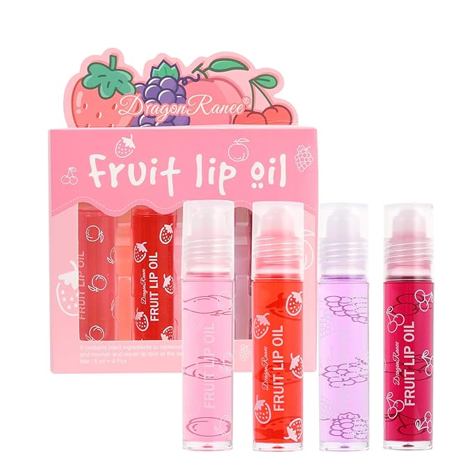 4-Piece Lip Gloss Set for Girls - Roll-On Lip Oil, Long Lasting Lip Care, Shining Clear Hydrating Glossy Tinted Balm