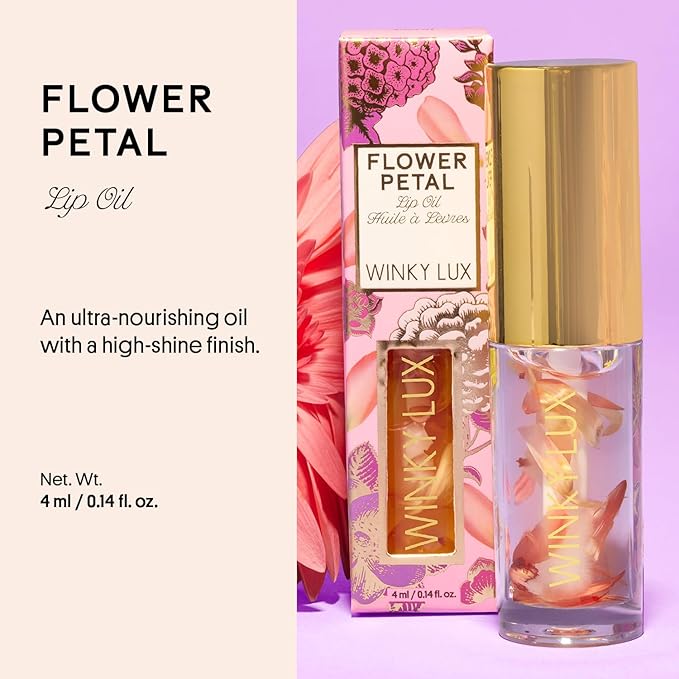 Winky Lux Flower Petal Hydrating Lip Oil - Non-Sticky Lip Gloss for Dry & Damaged Lips, Enhances Shine - Softening Glow Lip Oil - Vegan, Paraben-Free