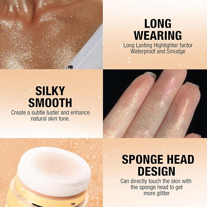 Glitter Body Highlighter Powder Body Shimmer Sparkle Face sponge head(silvery)