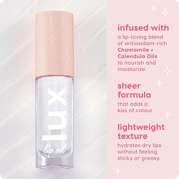 ColourPop Lux Lip Oil - Hydrating, Sheer Tinted Lip Oil Formulated with Antioxidant-Rich Chamomile Extract & Calendula Oil - Non-Greasy, Nourishing Clear Lip Oil - Dew Drop (0.16 oz)