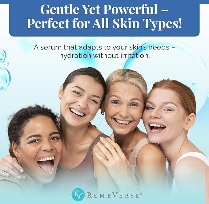 RemeVerse Hyaluronic Acid Serum with Vitamin C & Green Tea Extract - 100% Pure Formulation for Face, Lips & Décolleté - Intense Moisture for Dry Skin & Fine Lines for a Youthful & Plump Look, 1 oz