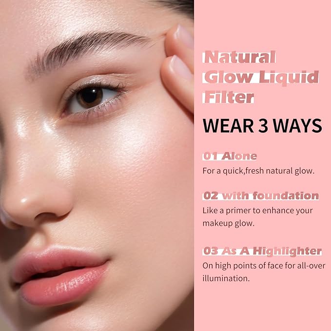 KIMUSE Natural Glow Liquid Filter, Weightless Liquid Highlighter & Cruelty-Free