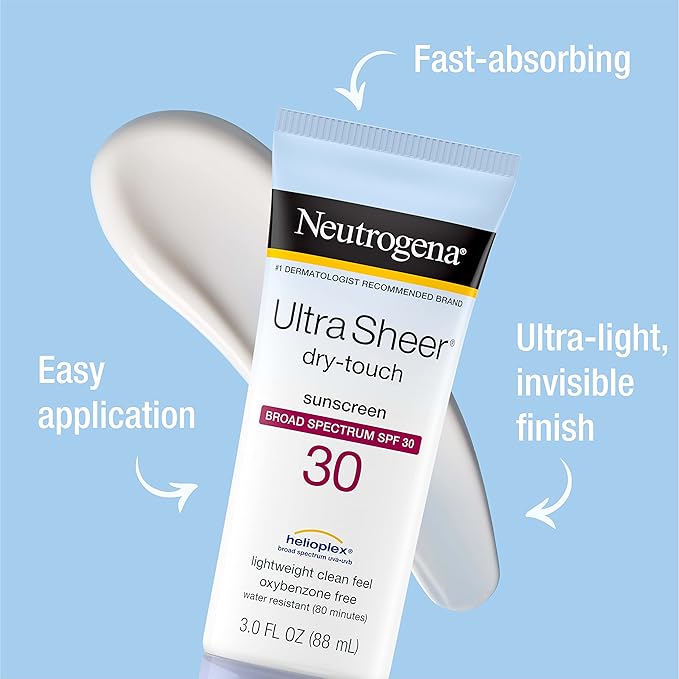 Neutrogena Ultra Sheer Dry-Touch Water Resistant and Non-Greasy Sunscreen Lotion with Broad Spectrum SPF 30, 3 fl. oz (Pack of 3)