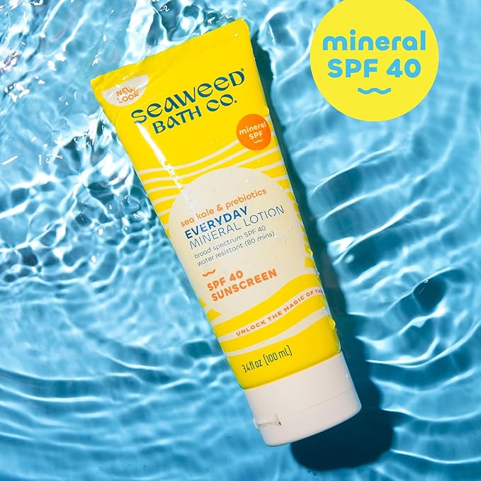Seaweed Bath Co. Everyday Mineral SPF 40 Broad Spectrum Sunscreen Lotion, 3.4 Ounce, Sustainably Harvested Seaweed, Sea Kale, Prebiotics