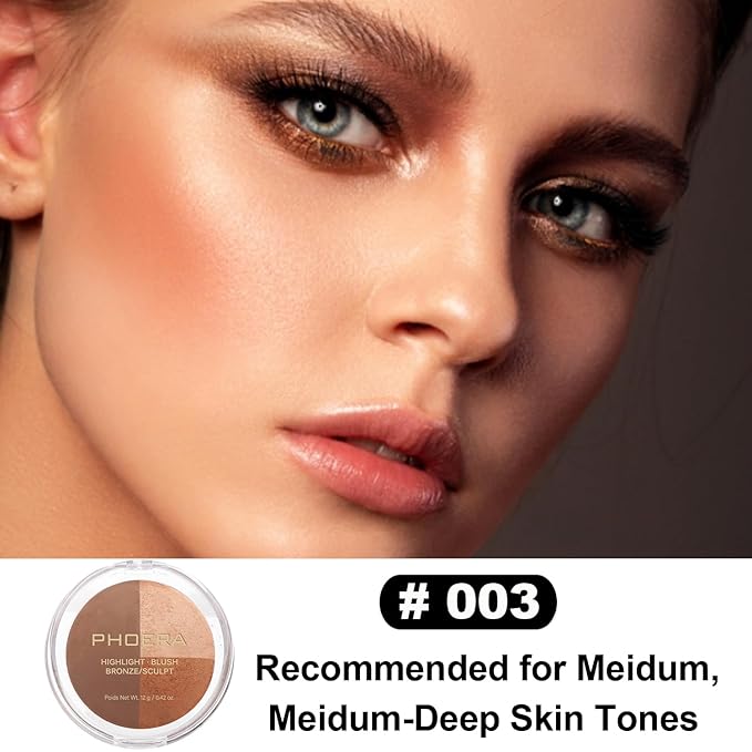 PHOERA Contour Palette,Shades with Highlighter & Bronzer & Makeup (#003)