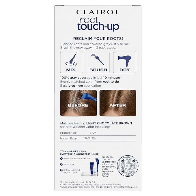 Clairol Root Touch-Up by Nice'n Easy Permanent Hair Dye, 6WN Light Chocolate Brown Hair Color, Pack of 1