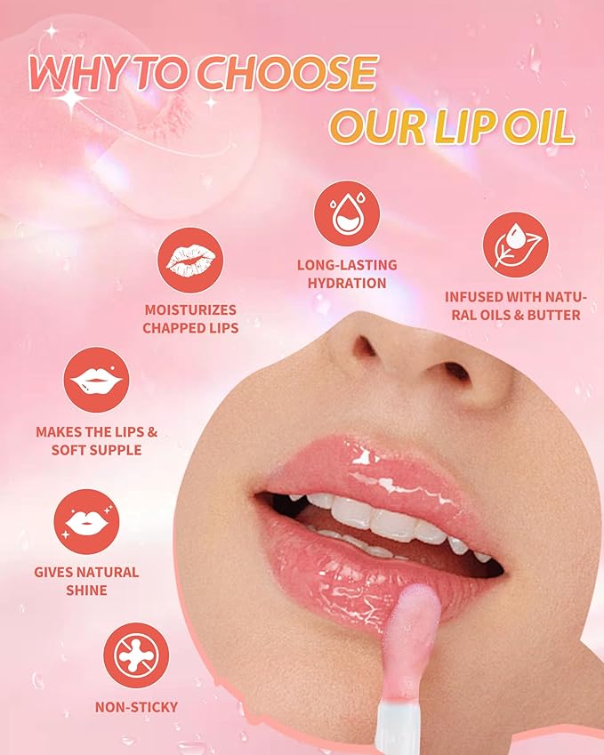 3Pcs Hydrating Lip Oil Set,High Moisturizing Lip Glow Hydrating