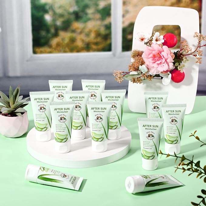 12 Pcs Mini Aloe Vera Lotion Bulk, 1 oz Travel Size Aloe Vera Lotion for Sunburn Relief, Organic Mini After Sun Lotion Daily Moisturizing, Mini Aloe Shea Butter Lotion for Face and Body