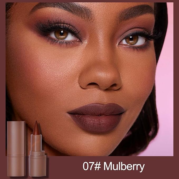 Erinde 2-in-1 Lip Liner and Lipstick Lip Combo Set, Matte Nude Dark Brown Red Lip Liner Creamy Lip Pencil Crayon, High Pigmented Long lasting Lipstick Makeup, 07# Mulberry