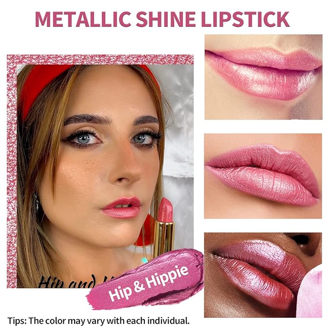 Oulac Metallic Pink Lipstick Set 3PCS High Impact Lipcolor with Moisturizing Formula, Vegan Beauty, Full-Coverage Lip Color, Christmas Gifts for Women, 4.3g X 3PCS