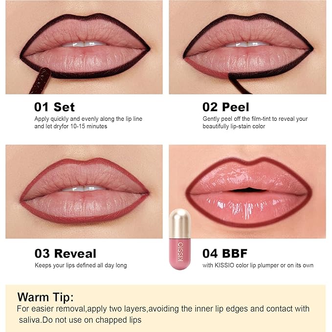 KISSIO Lip Liner Stain,Peel Off Lip Liner,Transfer Proof,Long Lasting and Waterproof,Lips Tint Tattoo,Natural Makeup Stain,Matte Finish,Light brown