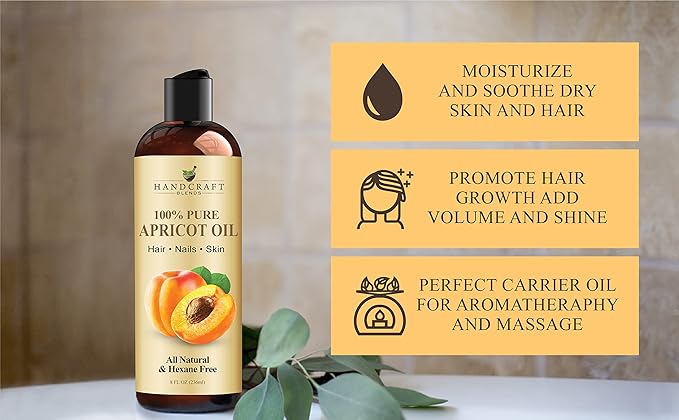 Handcraft Blends Apricot Kernel Oil - Cold-Pressed 8 Fl Oz - 100% Pure and Natural - Premium Grade Carrier Oil for Skin and Hair - Hair and Body - Massage - Hexane-Free