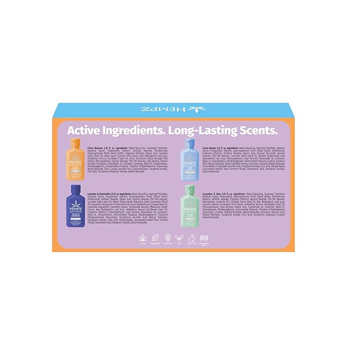 Hempz Mini Lotion Kit, Beauty Actives, 4-Pack Body Moisturizer, Travel Essentials, 2.25 oz