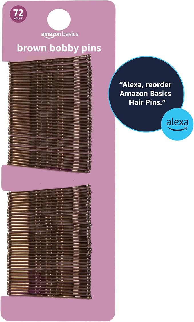 Amazon Basics Bobby Pins, Brown Hair Pins for all Hair types, 72 Count
