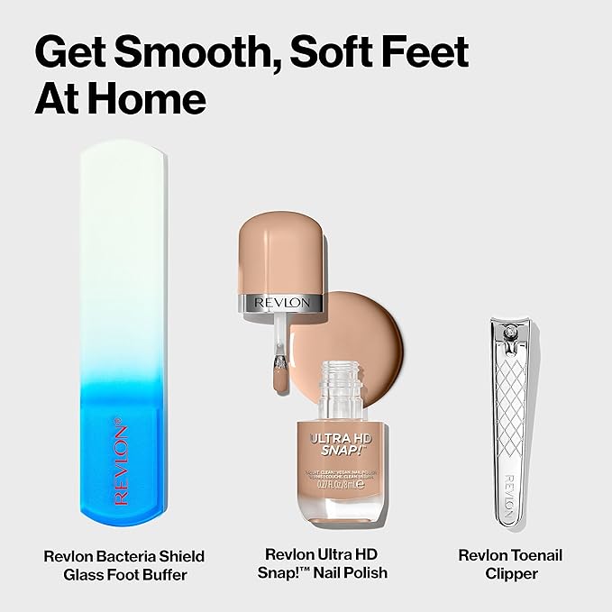 Revlon Bacteria Shield Glass Foot Buffer with Anti-Bacterial Technology, Two Surfaces to Exfoliates & Smoothes Skin, Self-Clean & Fully Recyclable