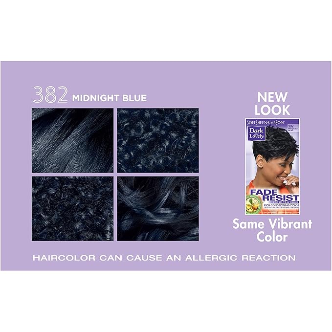 SoftSheen-Carson Dark and Lovely Fade Resist Rich Conditioning Hair Color, Permanent Hair Color, Up To 100 percent Gray Coverage, Brilliant Shine with Argan Oil and Vitamin E, Midnight Blue