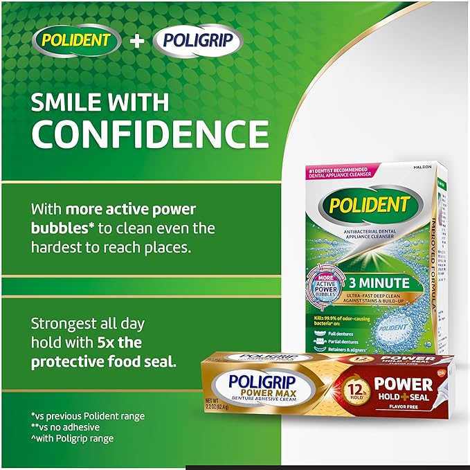 Polident 3 Minute Antibacterial Dental Appliance Cleanser Tablets, 90 Count (2 Pack)