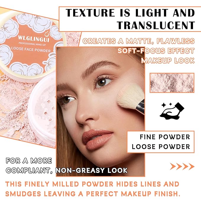 Loose Setting Face Powder Set,Oil Control Long Lasting Finish,Pink Complexion
