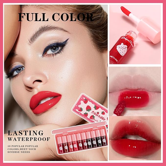 10 Colors Lip Tint Stain Set, Korean Moisturizing Moisturizing
