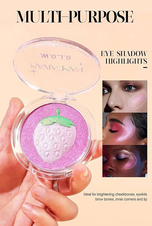 Cream Highlighter Compact, Highly Pigmented Glitter Powder Makeup, Face