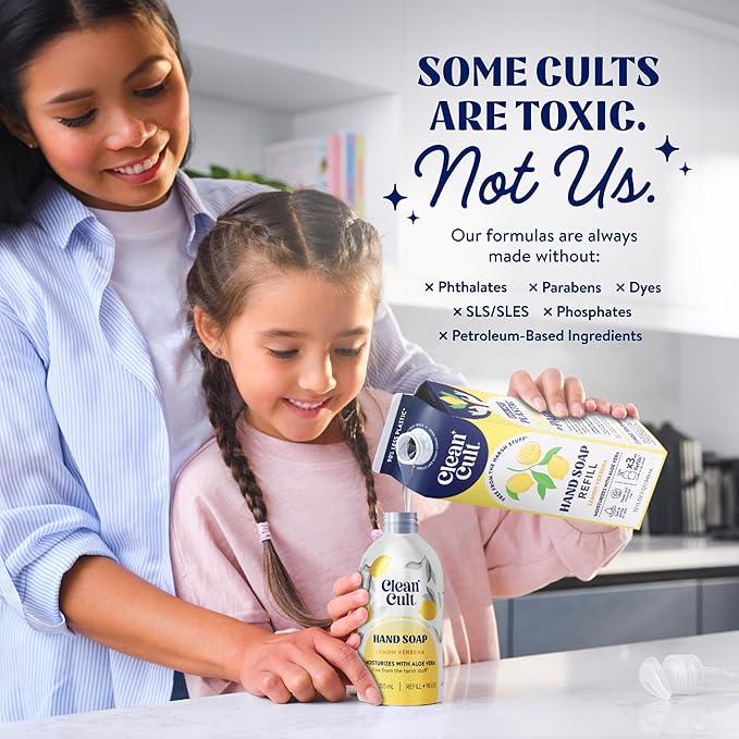 Cleancult Liquid Hand Soap Refills - Lemon Verbena - Moisturizes Dry & Sensitive Skin - Made with Aloe Vera & Essential Oils - Eco Friendly - Paper-Based Packaging - 32 oz/3 Pack