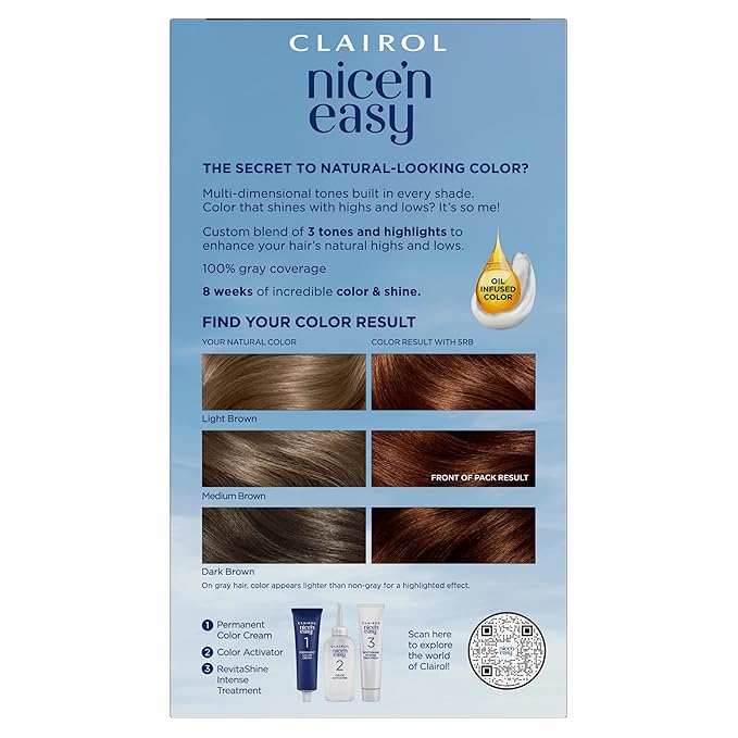 Clairol Nice'n Easy Permanent Hair Dye, 5RB Medium Reddish Brown Hair Color, Pack of 3