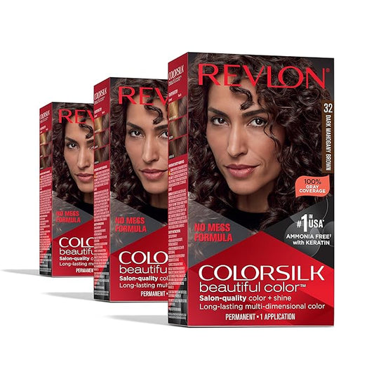 Revlon Colorsilk Beautiful Color Permanent Hair Color, (OLD VERSION) 32 Dark Mahogany Brown (Pack of 3)