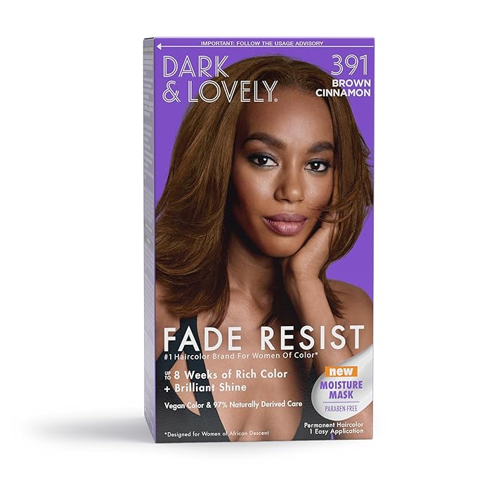 SoftSheen-Carson Dark and Lovely Fade Resist Rich Conditioning Hair Color, Permanent Hair Color, Up To 100 percent Gray Coverage, Brilliant Shine with Argan Oil and Vitamin E, Brown Cinnamon