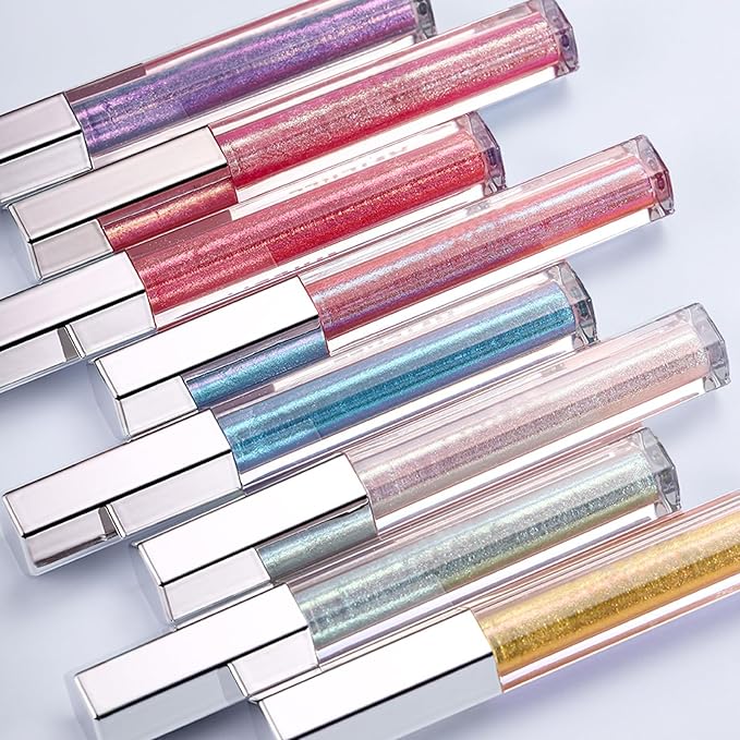 Green Glitter Lip Gloss Liquid Lipstick, Diamond Shimmer Metallic Sparkly Iridescent Chameleon Lip Gloss Gift for Women, Long Lasting Waterproof Highly Pigment Glimmer Holographic Lip Makeup01