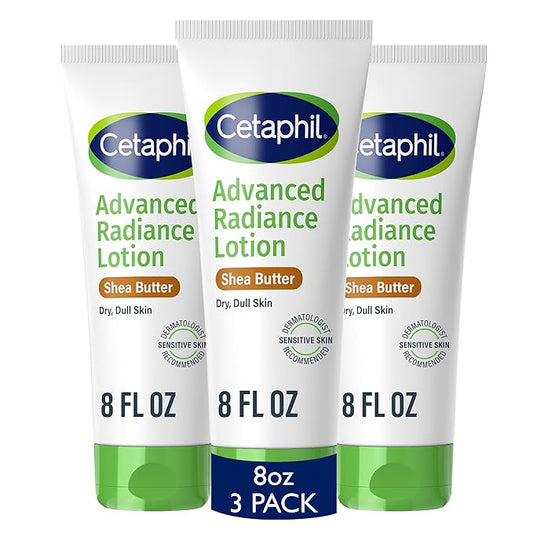 Cetaphil Body Lotion, Advanced Radiance Lotion with Shea Butter for Dry, Sensitive Skin, 8 oz Pack of 3, Fragrance Free, Hypoallergenic, Non-Comedogenic