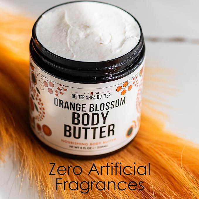 Deep Hydration ORANGE BLOSSOM Body Butter for Dry Skin | Natural Body Lotion for Women with Raw Shea Butter | No Synthetic Fragrances | 8 oz