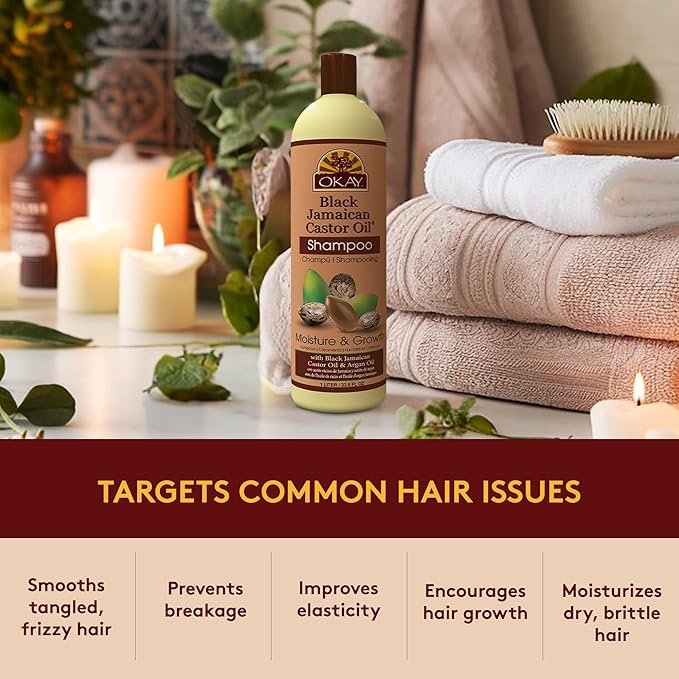 Okay Black Jamaican Castor Oil Shampoo - Jamaican Castor Shampoo for Hair Growth, Natural Moisturizing Shampoo to Strengthen & Restore Damaged Hair for Women and Men - 33 Oz