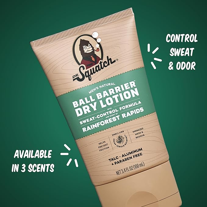 Dr. Squatch Ball Barrier Dry Lotion, No Mess Body Powder Lotion for Men, Made With Natural Ingredients - 2-Pack Rainforest Rapids