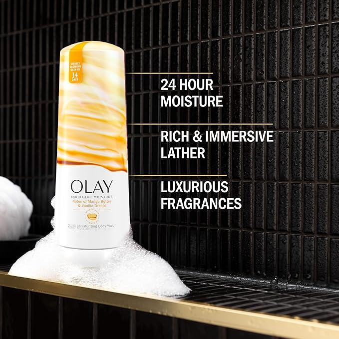 Olay Body Wash for Women, Indulgent Moisture, 24hr Moisturizing & Nourishing Formula, Infused with Vitamin B3 Complex, Luxurious Fragrances, Mango Butter & Vanilla Orchid Scent, 20 fl oz