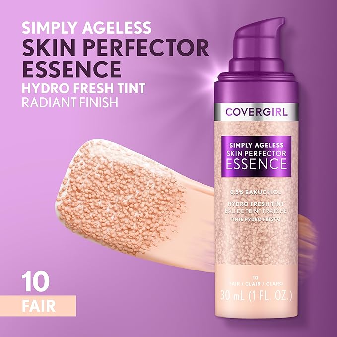 Covergirl Simply Ageless Skin Perfector Essence Foundation, 10 Vegan Formula, 1.0oz