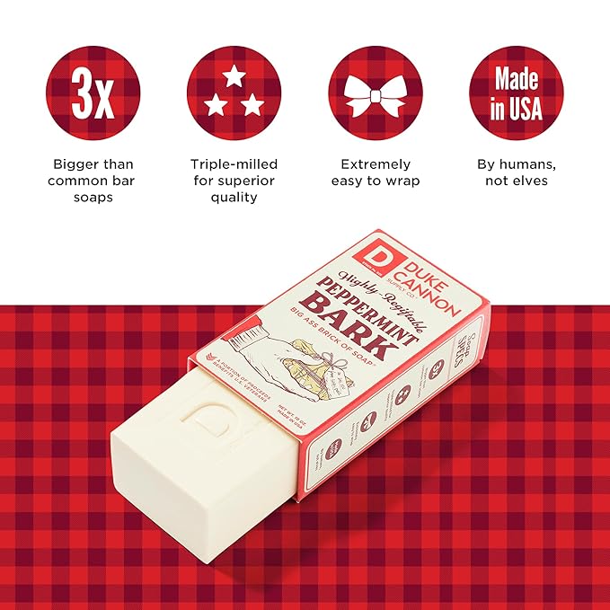 Duke Cannon Supply Co. Big Brick of Soap Bar for Men Holiday Edition - Peppermint Bark (Peppermint Scent), 10 oz. (3 Pack)