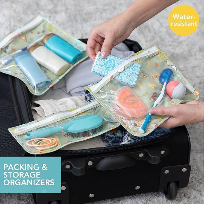 Bumkins Travel Bag, Toiletry, TSA Approved Pouch, Zip Bag, Quart Size Airline Compliant, Clear-Sided, Baby, Diaper Bag Organization, Makeup, Accessories, Packing, Set of 3 Sizes, Camp Gear Green