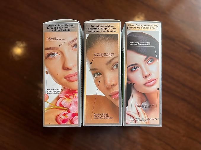 Professional Skin Care Set. Anti-aging Serum Set Contains Collagen Serum, Retinol Serum, Vitamin C Serum. Helps W/Appearance Of Wrinkles, Plump Skin, & Brighten Skin, 1 Fl Oz (3-Pack)