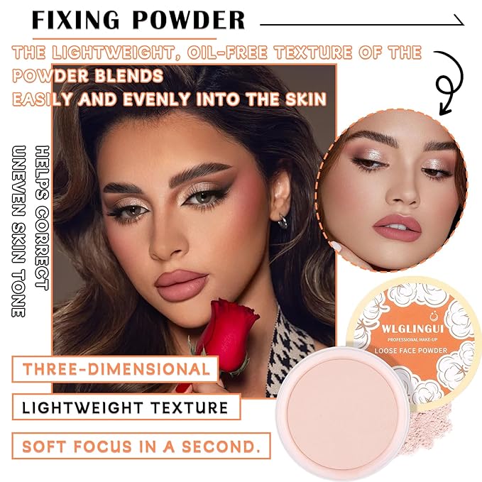 Loose Setting Face Powder Set,Oil Control Long Lasting Finish,Pink Complexion
